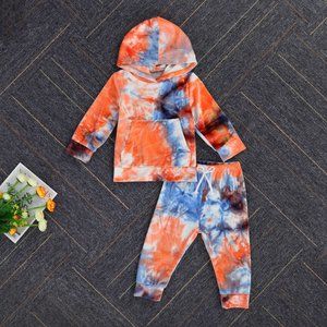 Tie Dye Boys Hooded Velour Sweat Suit Outfit Set